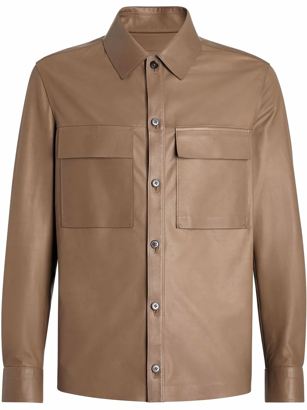 Zegna leather shirt jacket - Brown