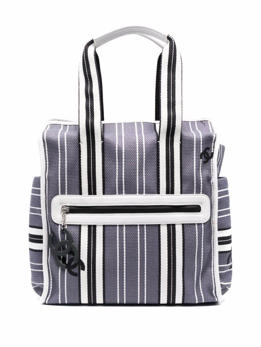 chanel pre-owned 2005 logo-printed striped tote bag - blue