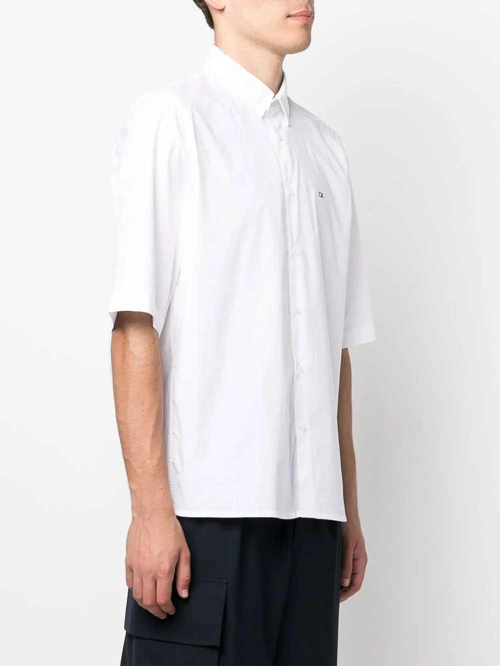 Shop Calvin Klein Short-sleeve Stretch-cotton Shirt In White