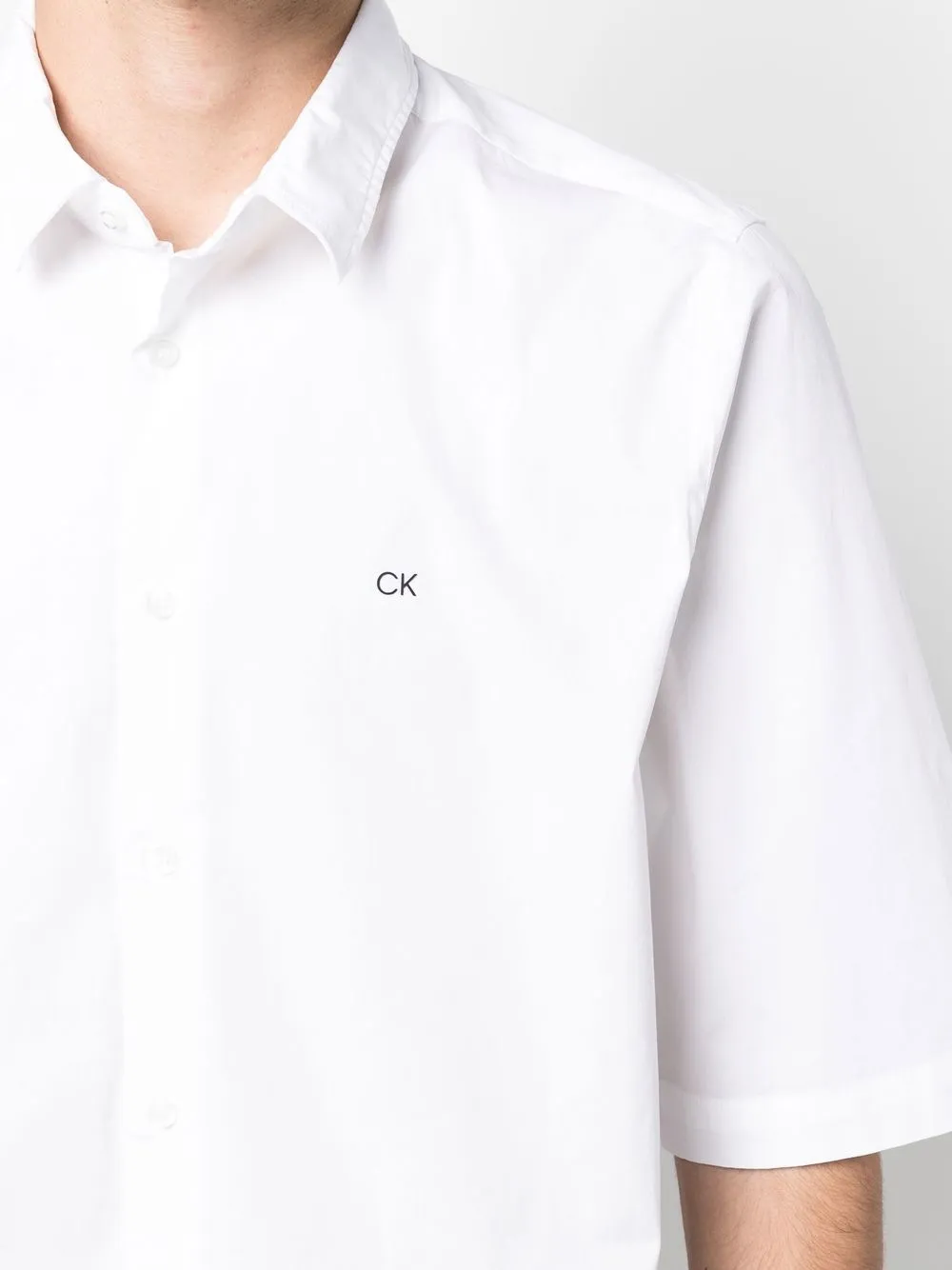 Shop Calvin Klein Short-sleeve Stretch-cotton Shirt In White