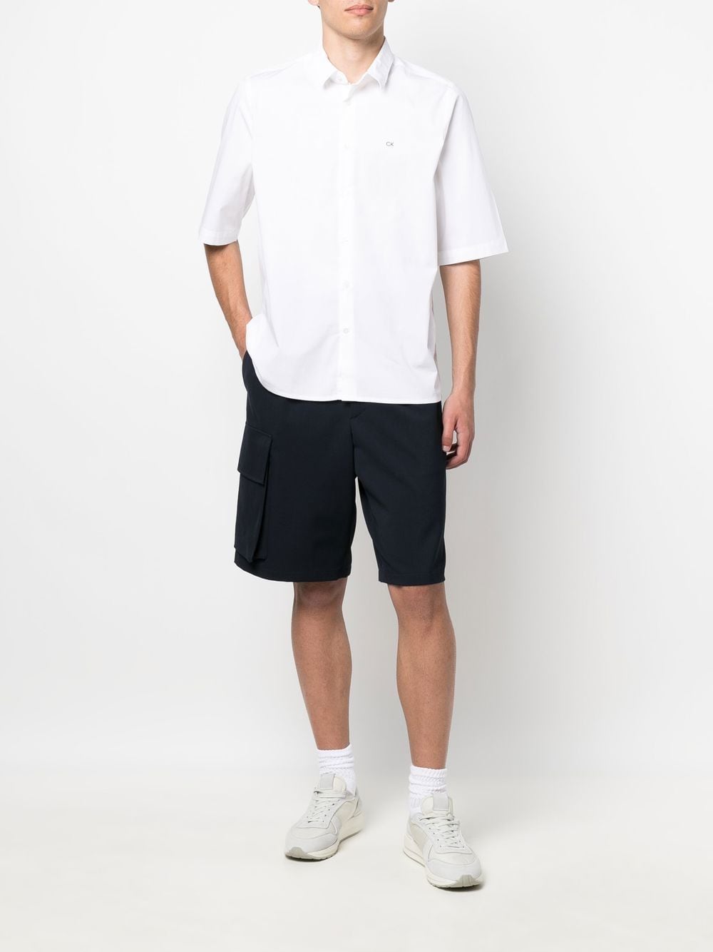 Shop Calvin Klein Short-sleeve Stretch-cotton Shirt In White
