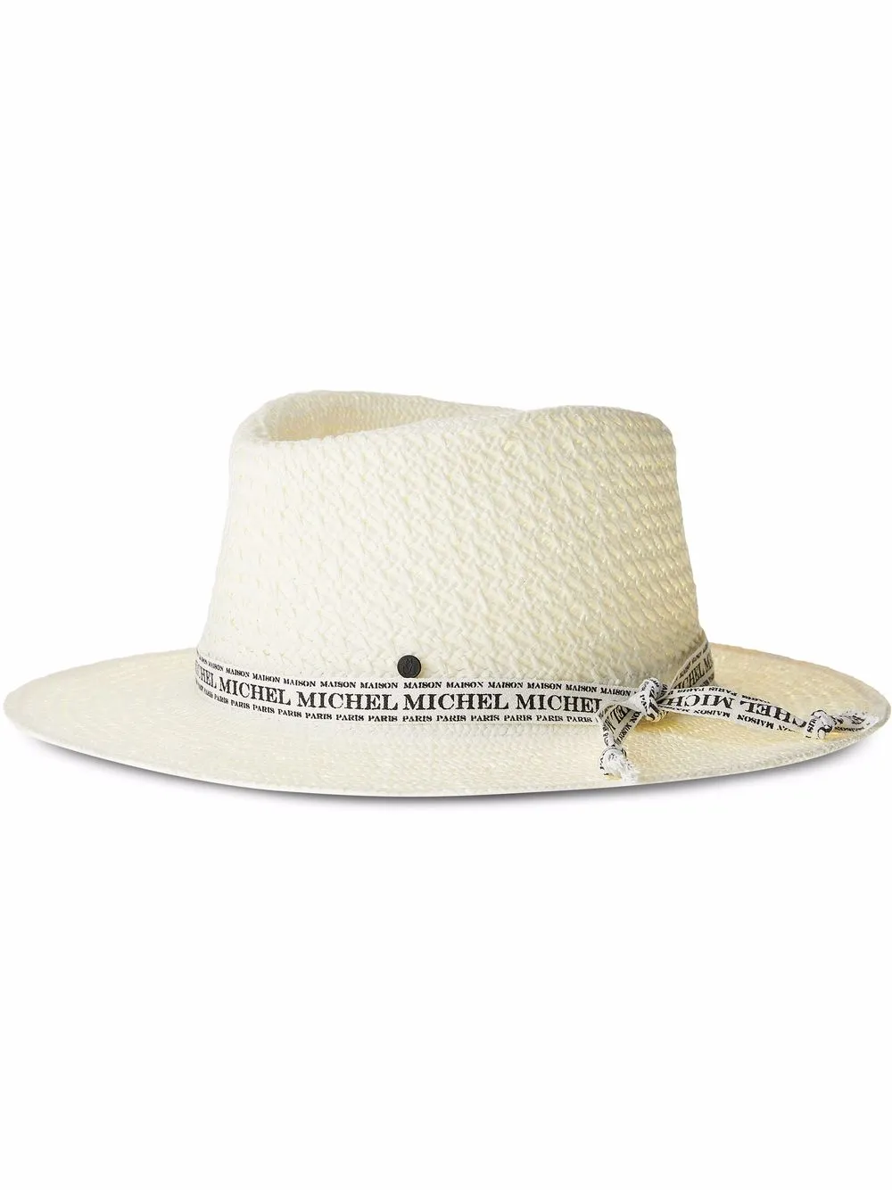 maison michel chapeau tressé andré à bande logo - blanc