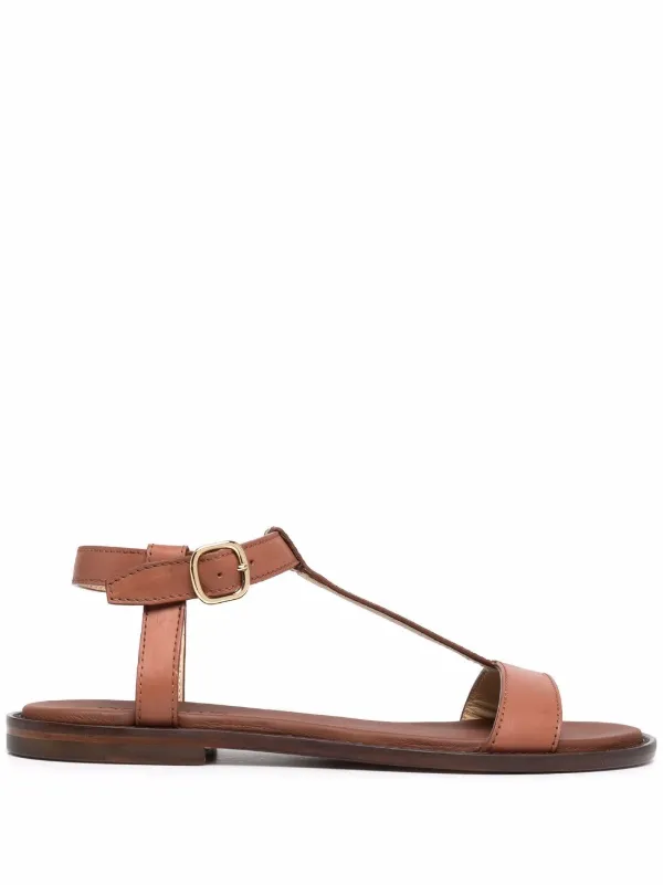 Doucal's T-bar Leather Sandals in Brown