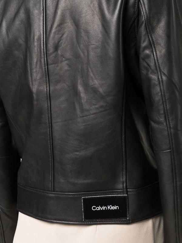 Shop Calvin Klein logo-patch biker jacket with Express Delivery - FARFETCH