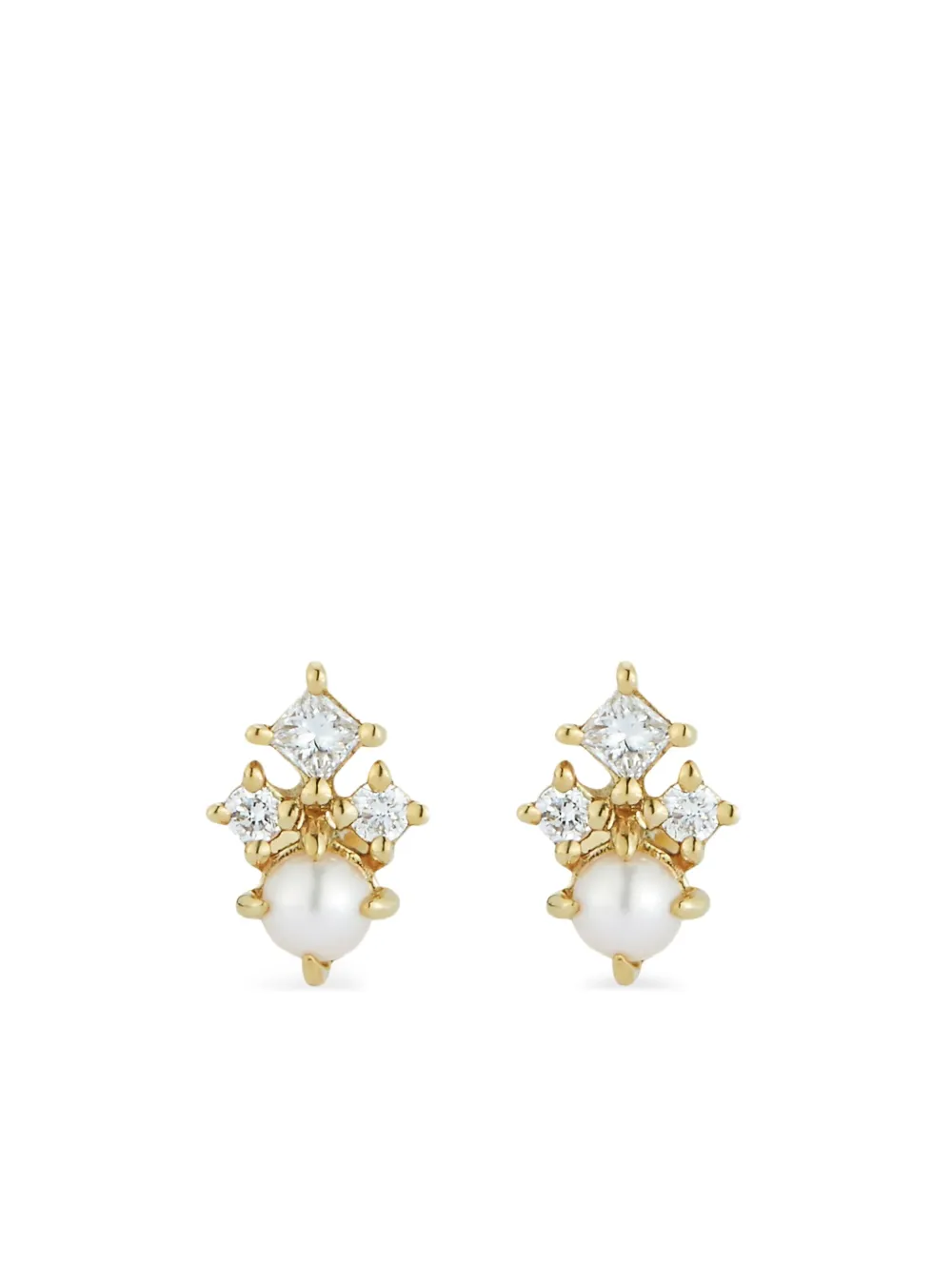 Mateo 14k Yellow Gold The Little Things Tri Diamond Pearl Studs Earrings In Gold