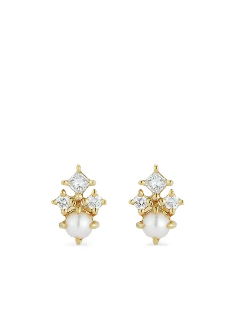 Mateo 14K yellow gold The Little Things Tri diamond pearl studs earrings