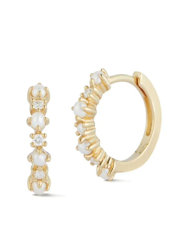 Mateo 14kt Yellow Gold the Little Things Pearl Diamond Hoop Earrings