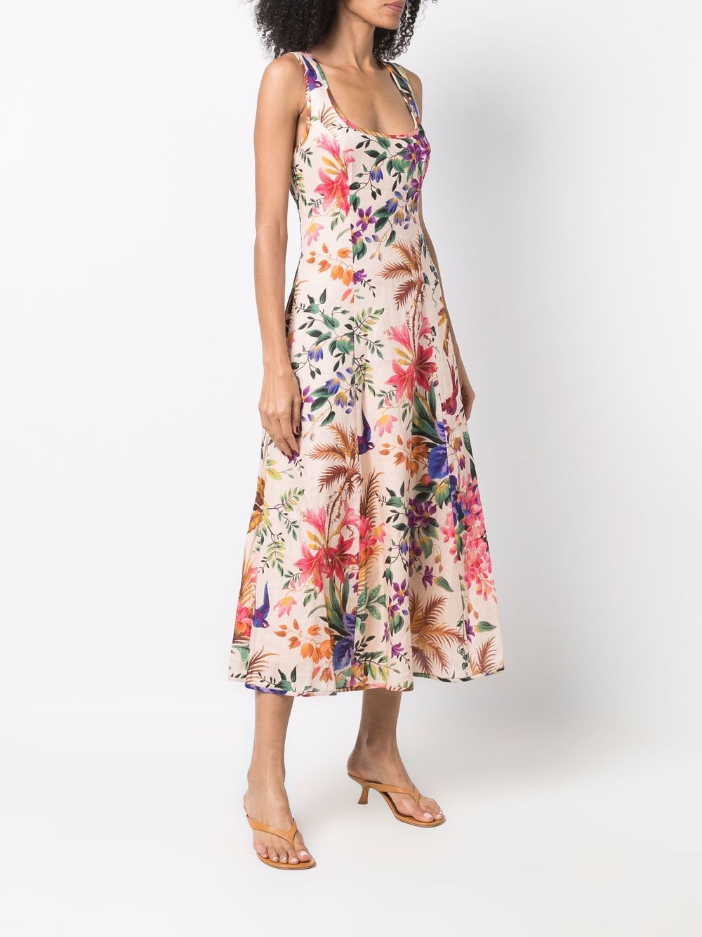 Zimmermann Tropicana Floral Print Cutout Linen Midi Dress In Multicolor Modesens 