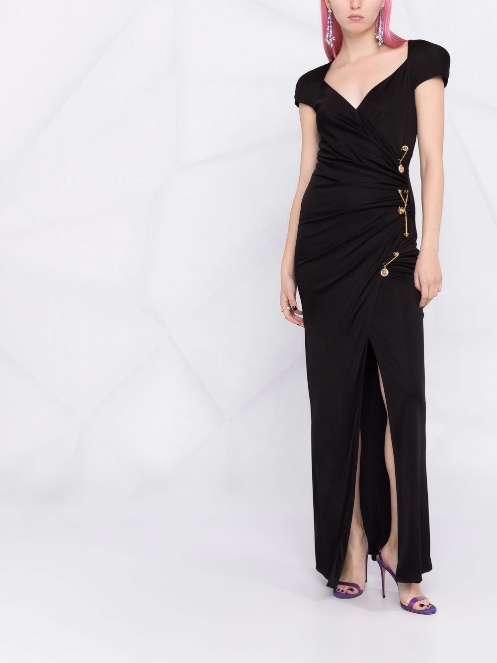 фото Versace платье с драпировкой и декором safety pin