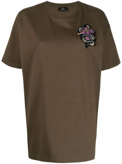 ETRO Camiseta oversized com patch e contas