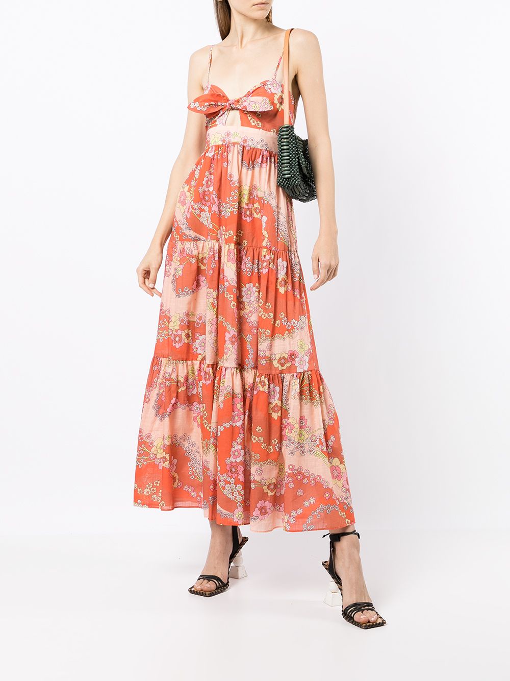 Shop Zimmermann Lola Floral-print Tie-front Midi Dress In 橘色