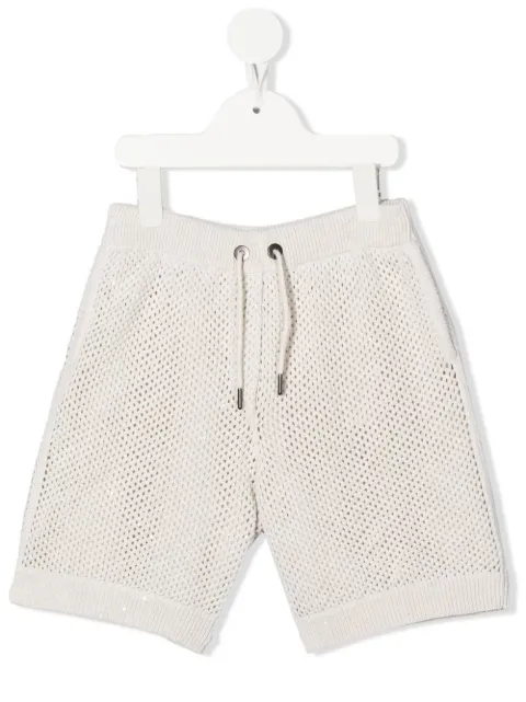 Brunello Cucinelli Kids شورت رياضي برباط وزينة ثقوب