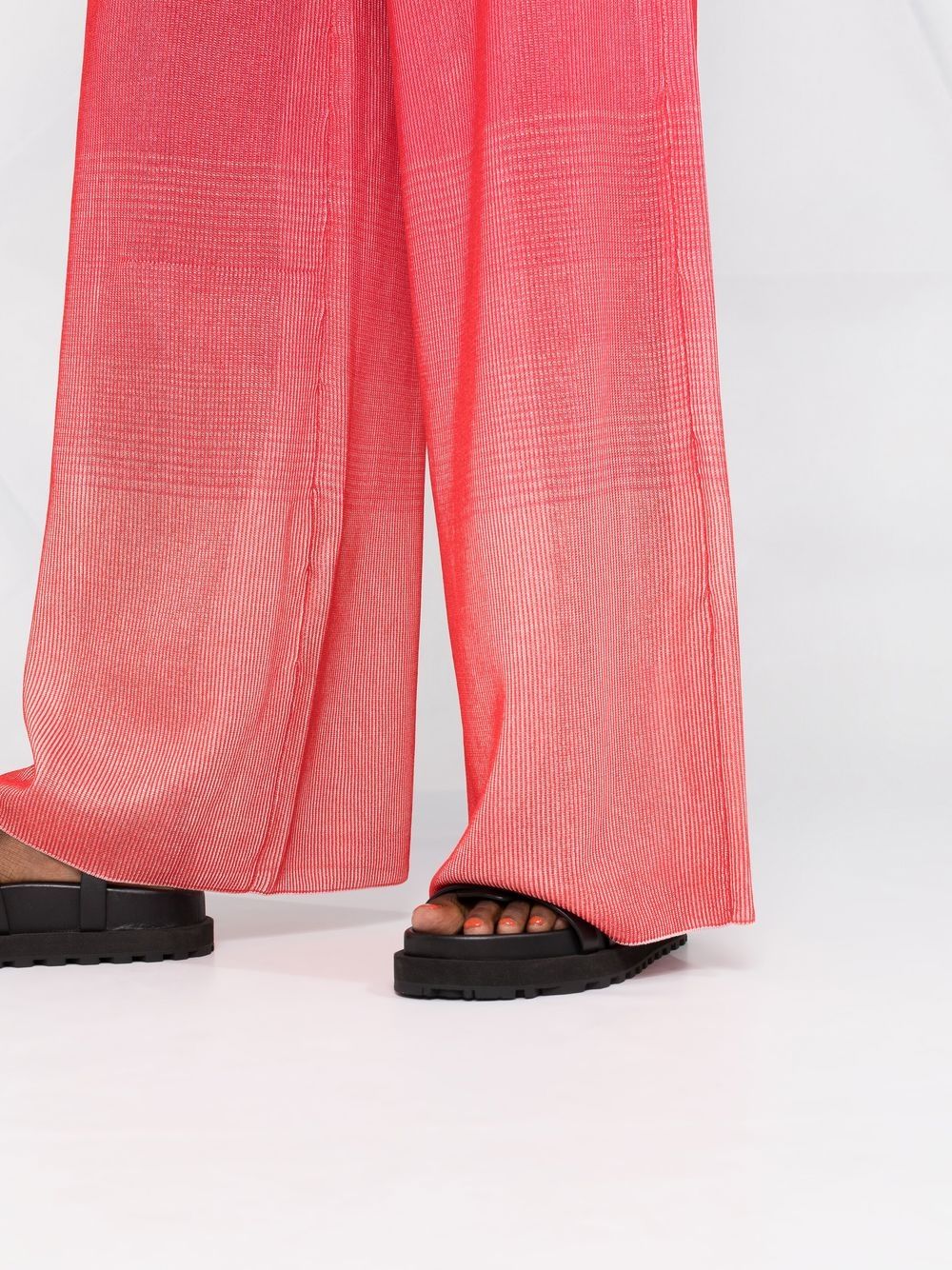 Shop Missoni Semi-sheer Straight-leg Knitted Trousers In Red