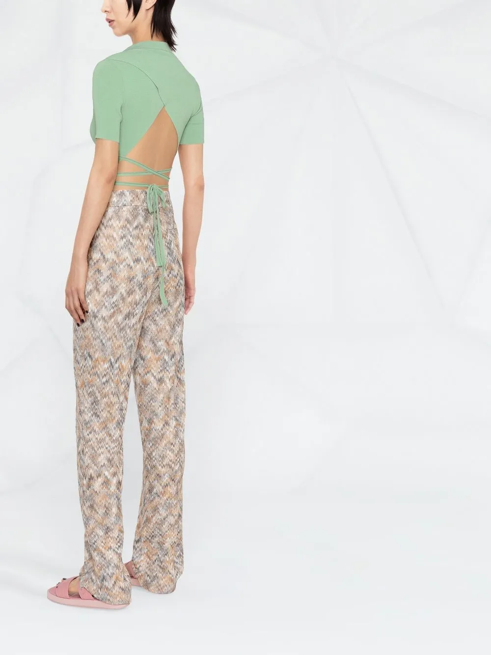 Missoni Zigzag-knit Straight-leg Trousers In Neutrals