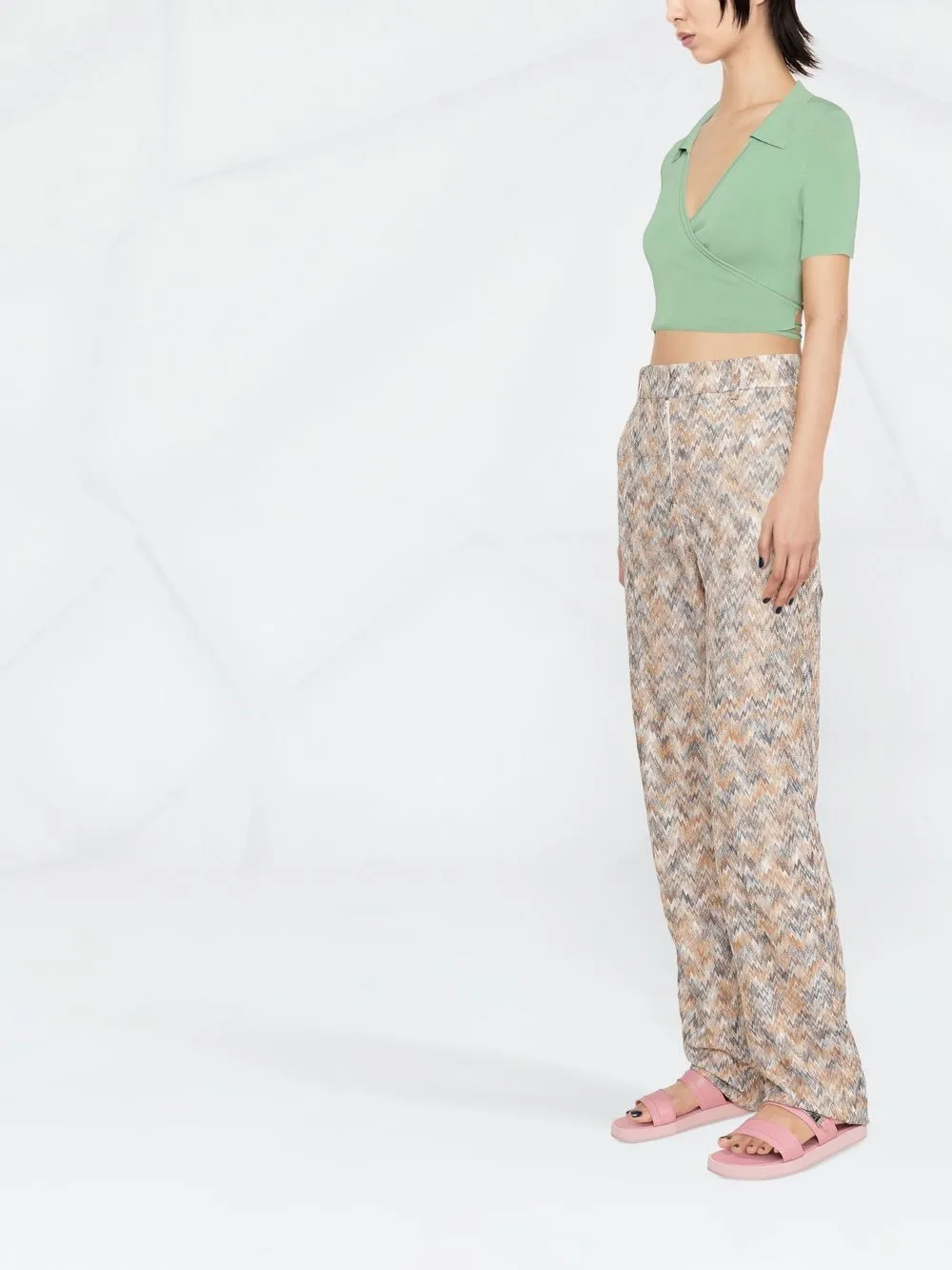 Missoni Zigzag-knit Straight-leg Trousers In Neutrals