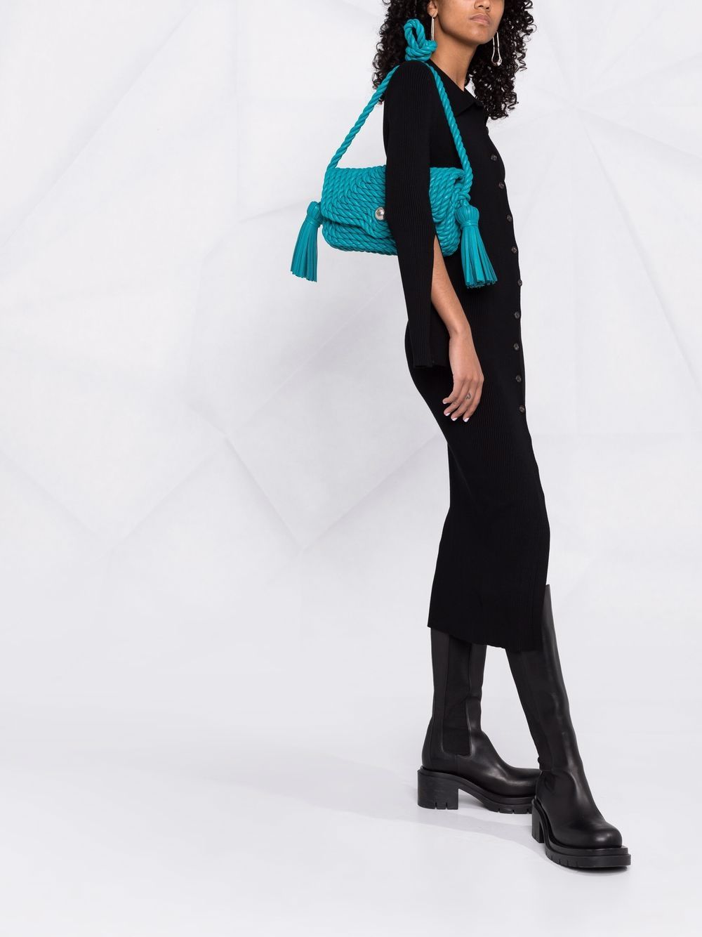 Shop Bottega Veneta Torchon Braided Shoulder Bag In Blue