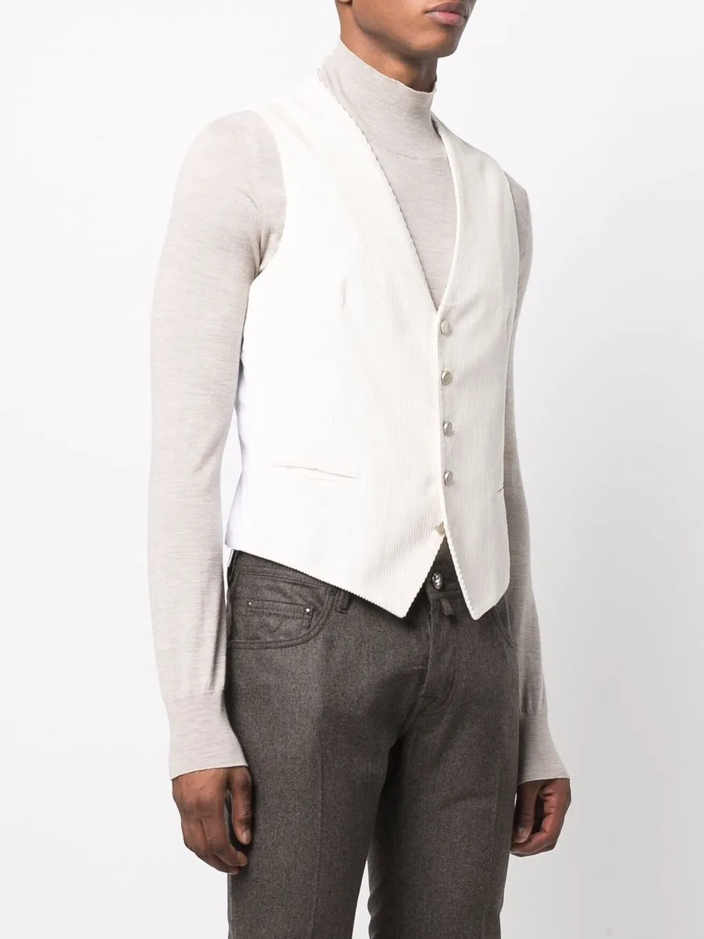 Shop Tagliatore Corduroy Single-breasted Waistcoat In White
