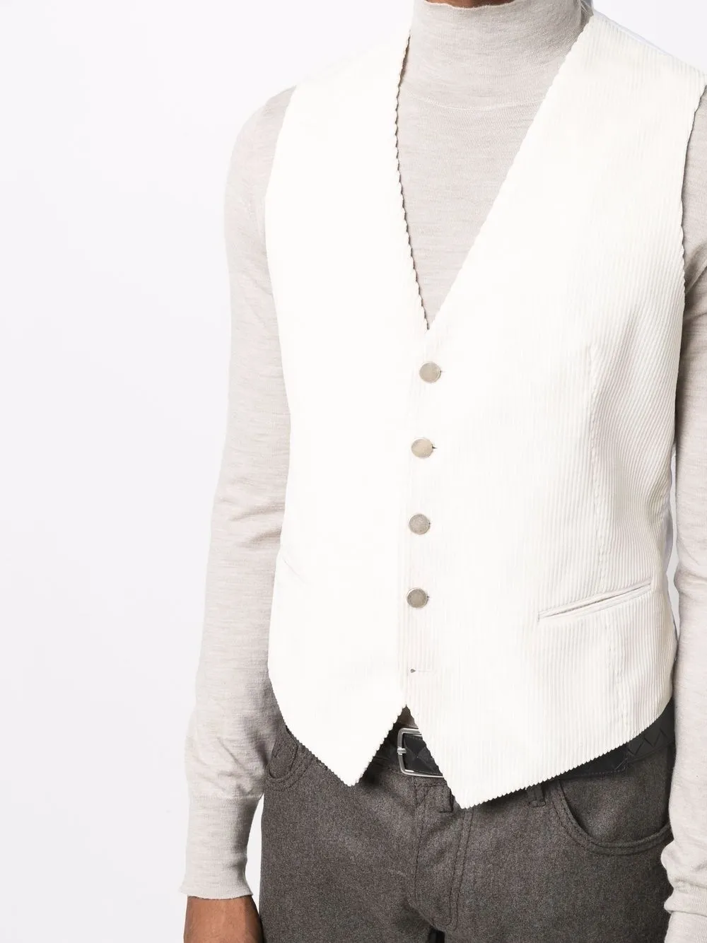 Shop Tagliatore Corduroy Single-breasted Waistcoat In White