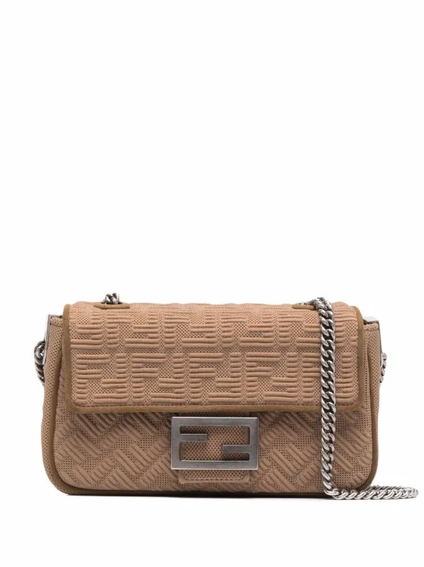 FENDI Medium Textured Logo Baguette Bag Brown FARFETCH IE