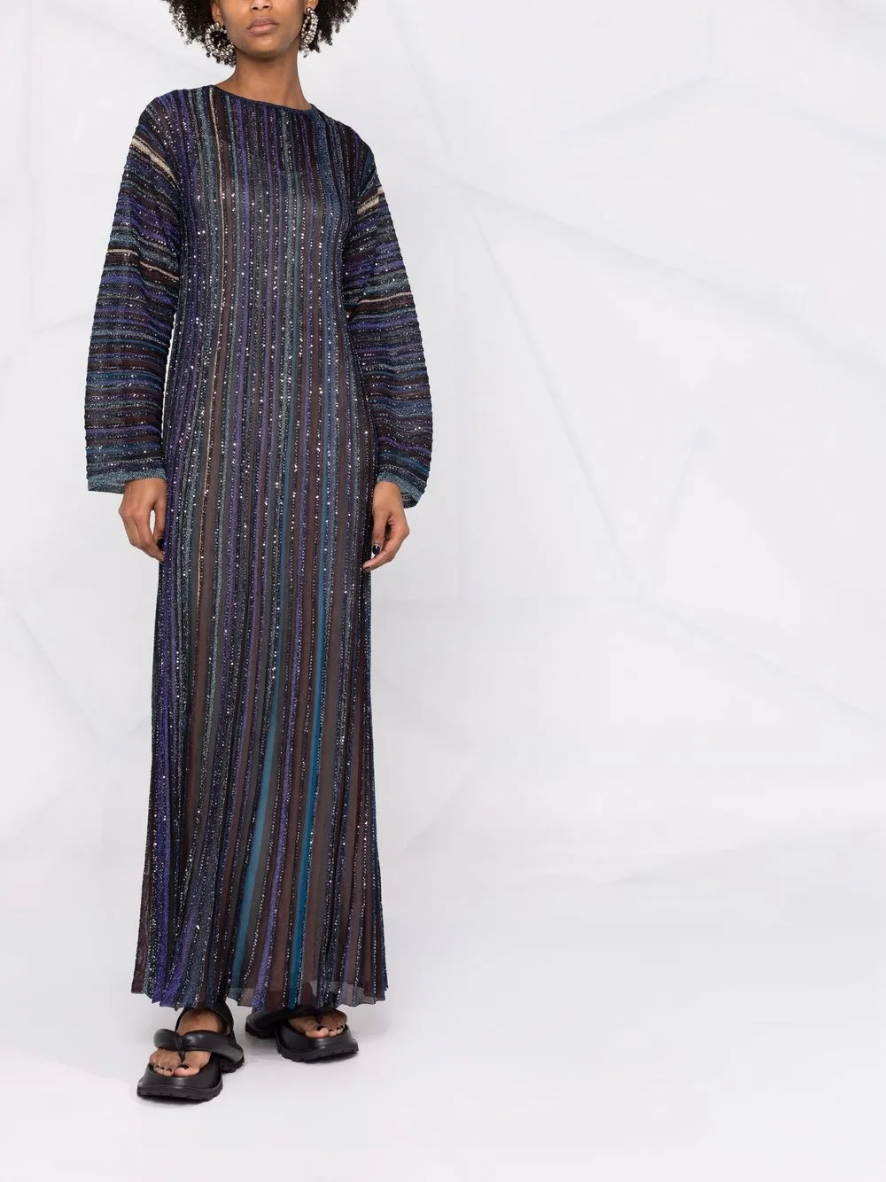 фото Missoni плиссированное платье макси в полоску