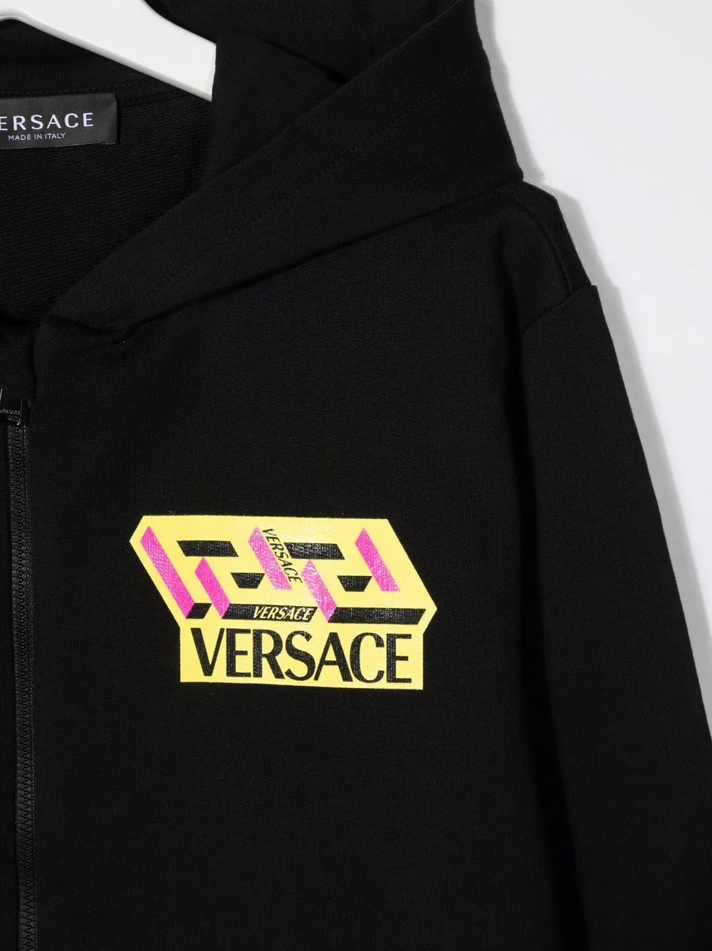 Shop Versace Teen Logo-print Zip-up Hoodie In Black