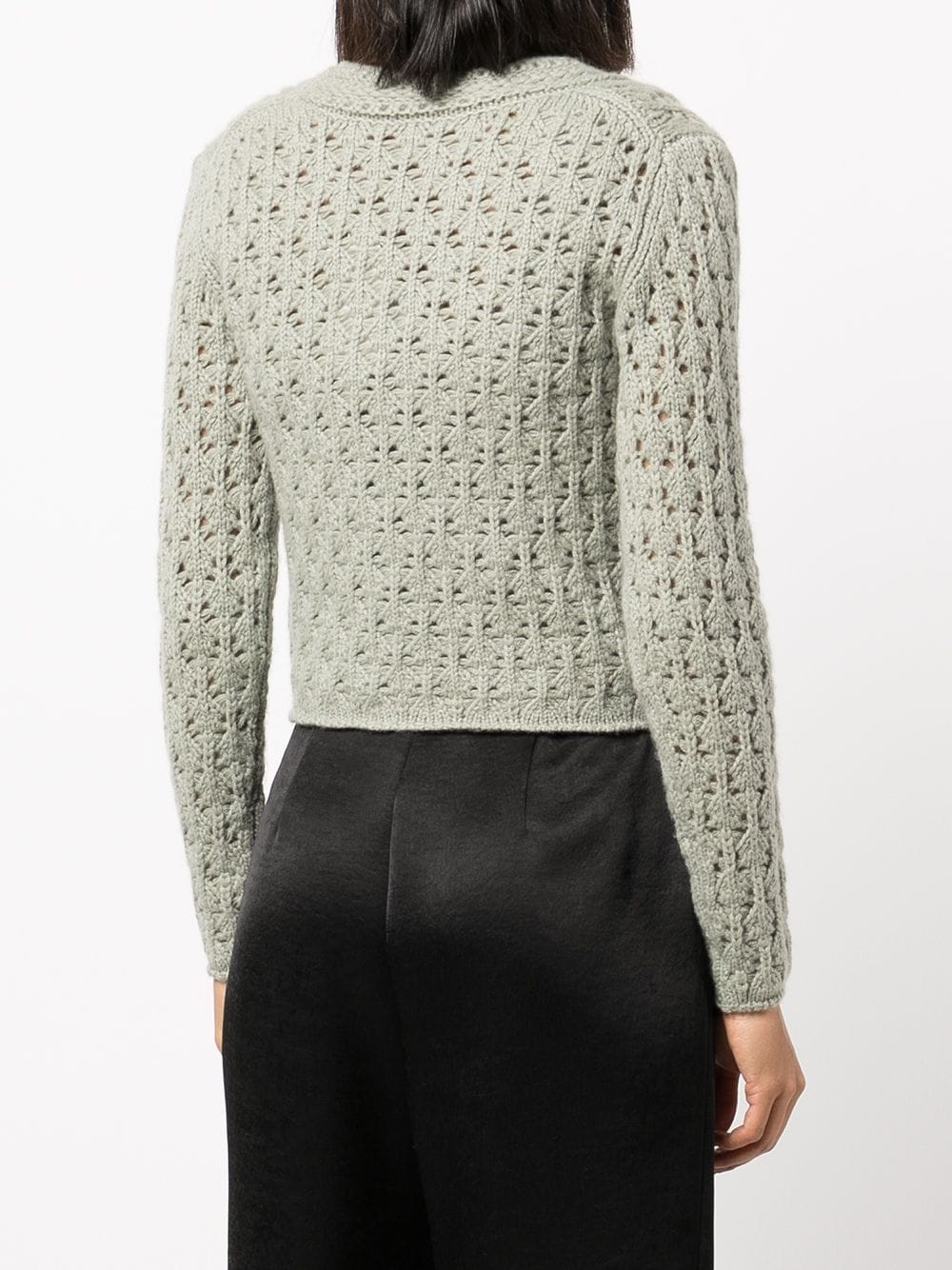 Shop Vince Crochet Long-sleeved Cardigan In Green