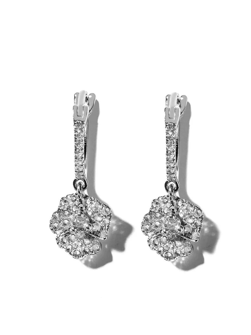

AS29 18kt white gold Bloom petit flower diamond hoop earrings - Silver