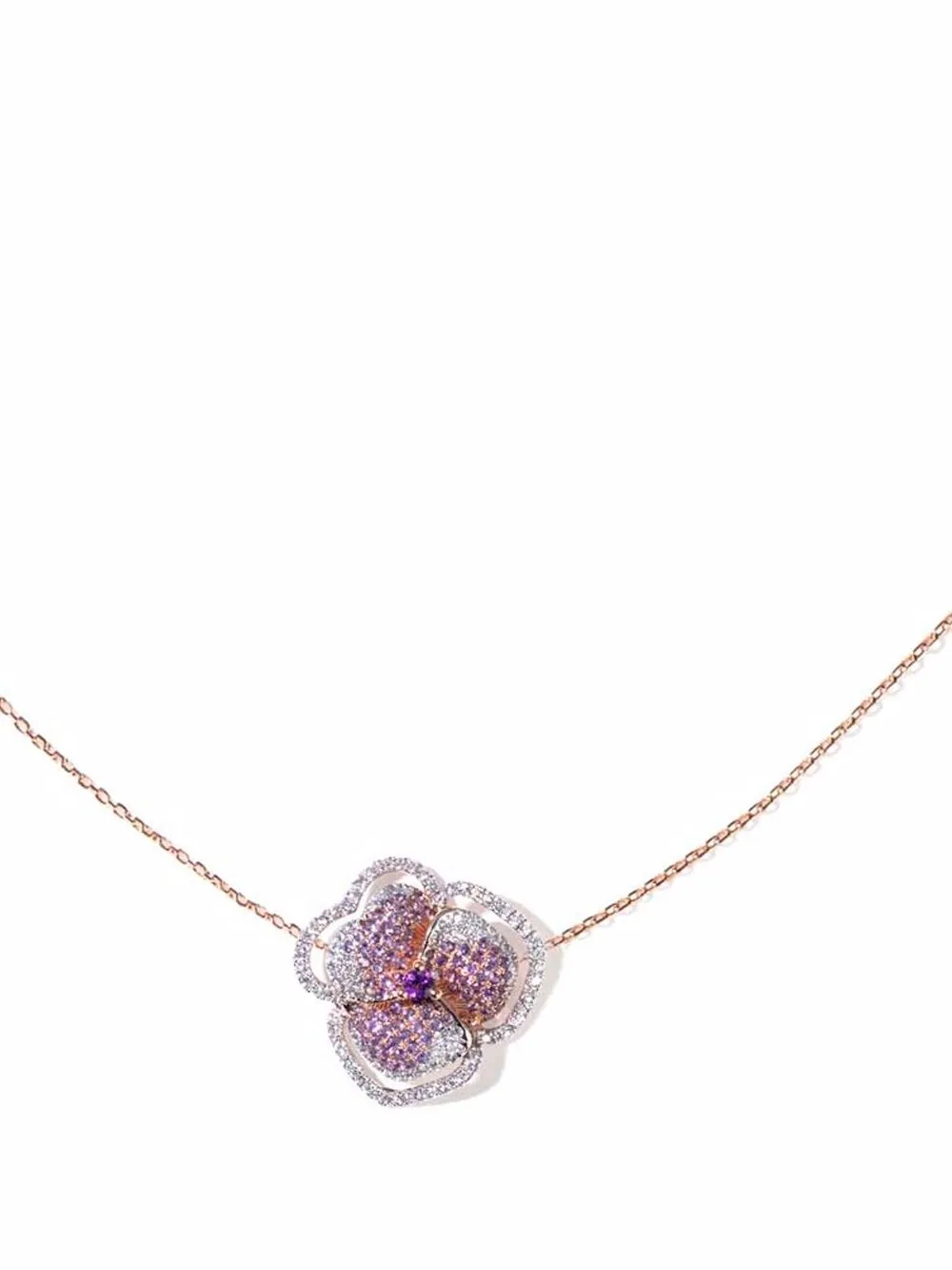 

AS29 18kt rose gold Bloom small flower halo amethyst necklace - Pink