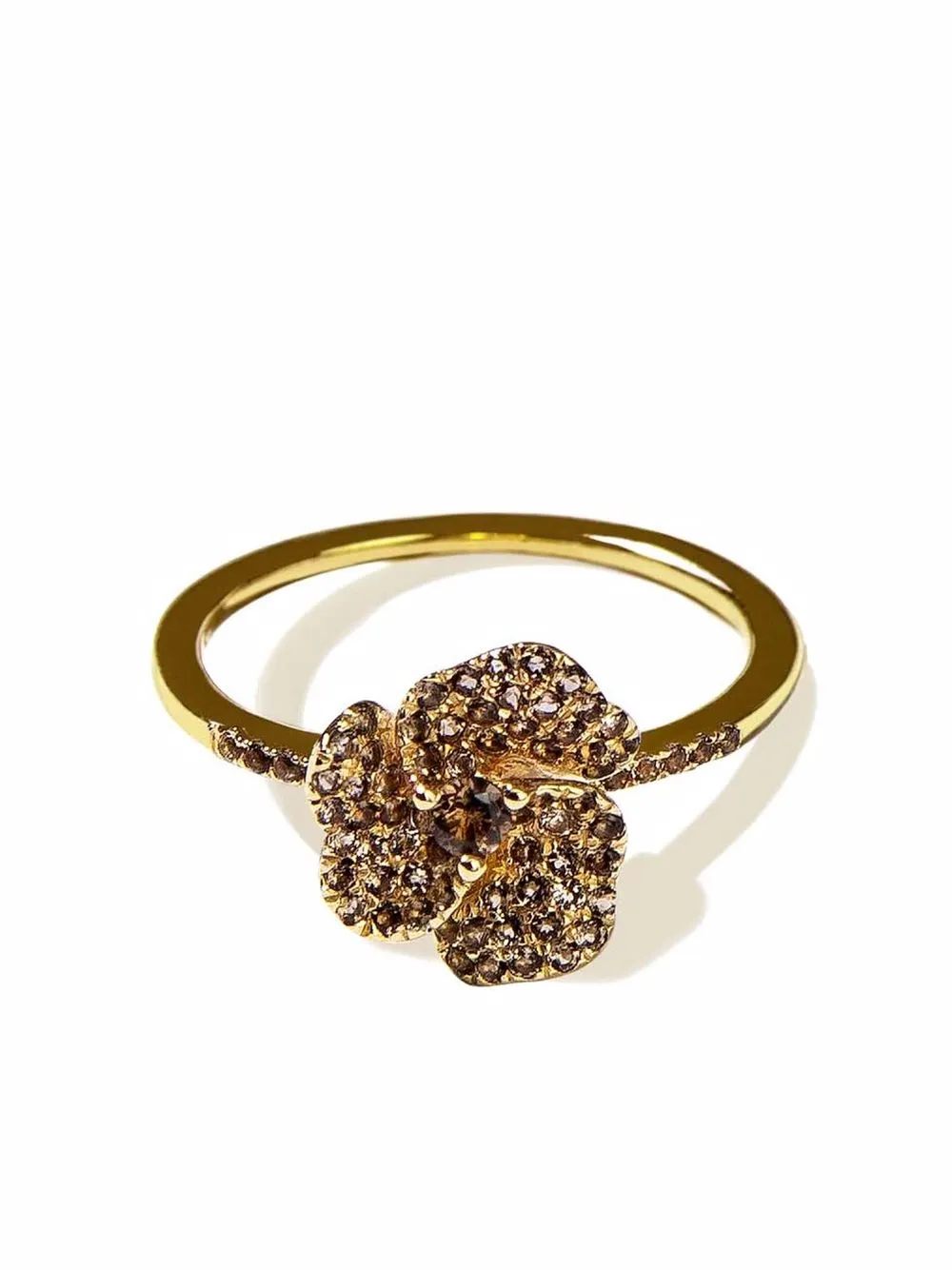 

AS29 18kt yellow gold Bloom mini flower Smokey quartz ring