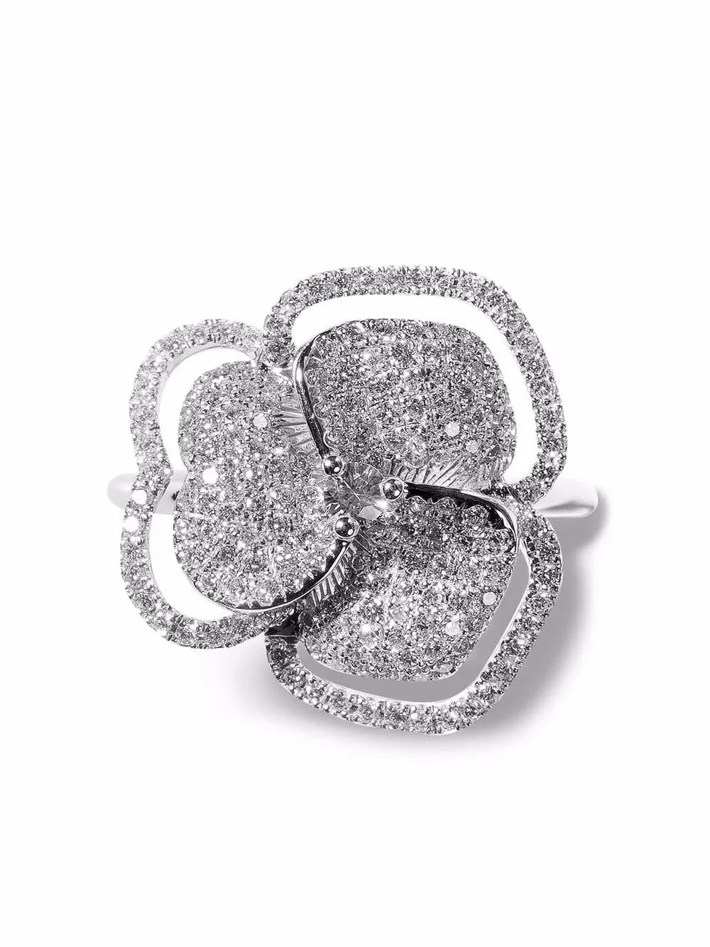 

AS29 18kt white gold Bloom small flower halo diamond ring - Silver