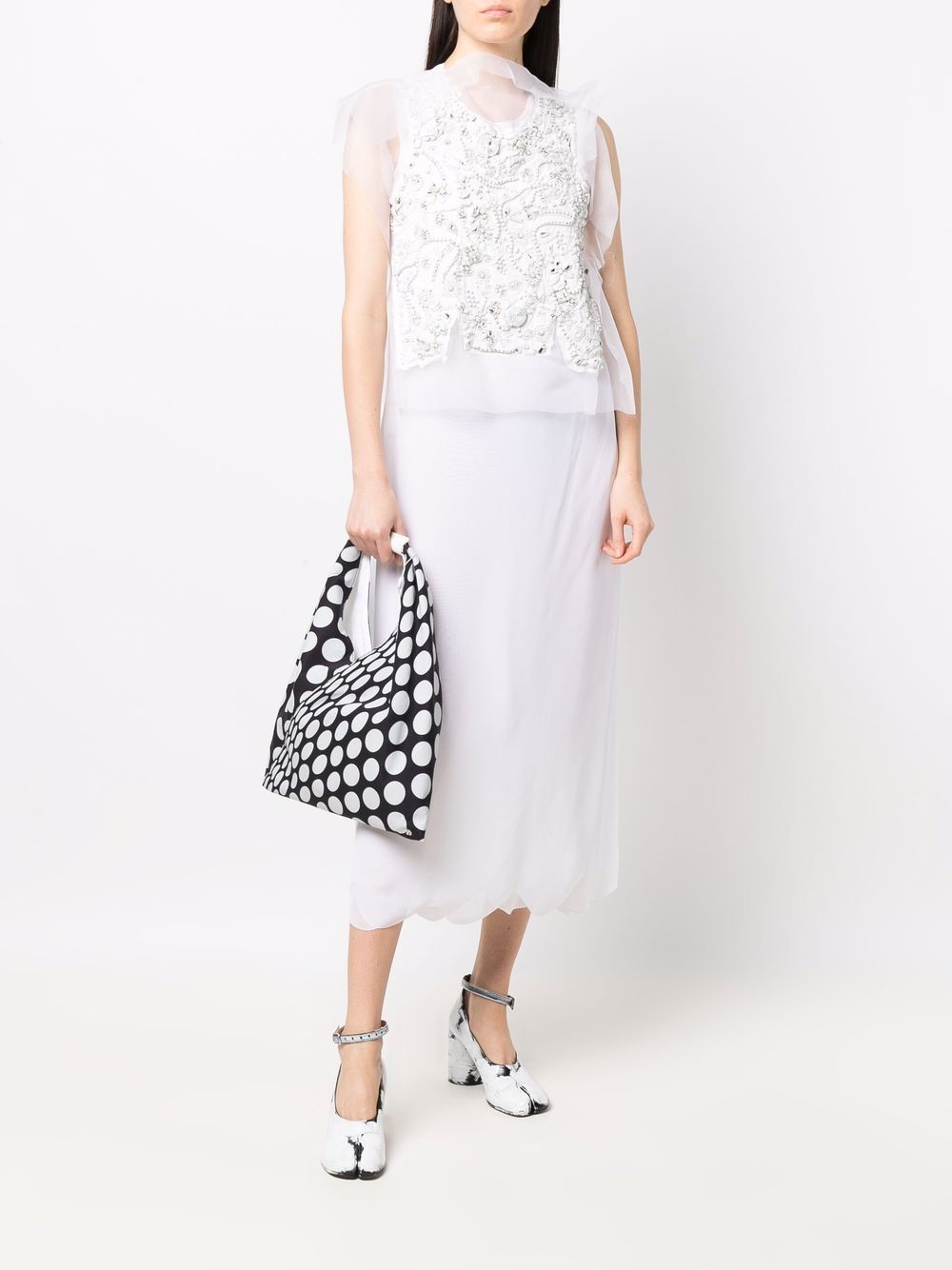Shop Maison Margiela Bead-embellished Sleeveless Dress In White