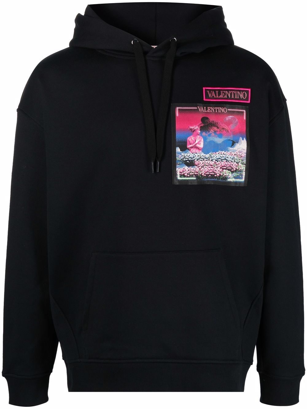 Shop Valentino Water Sky Patch Hoodie In Schwarz