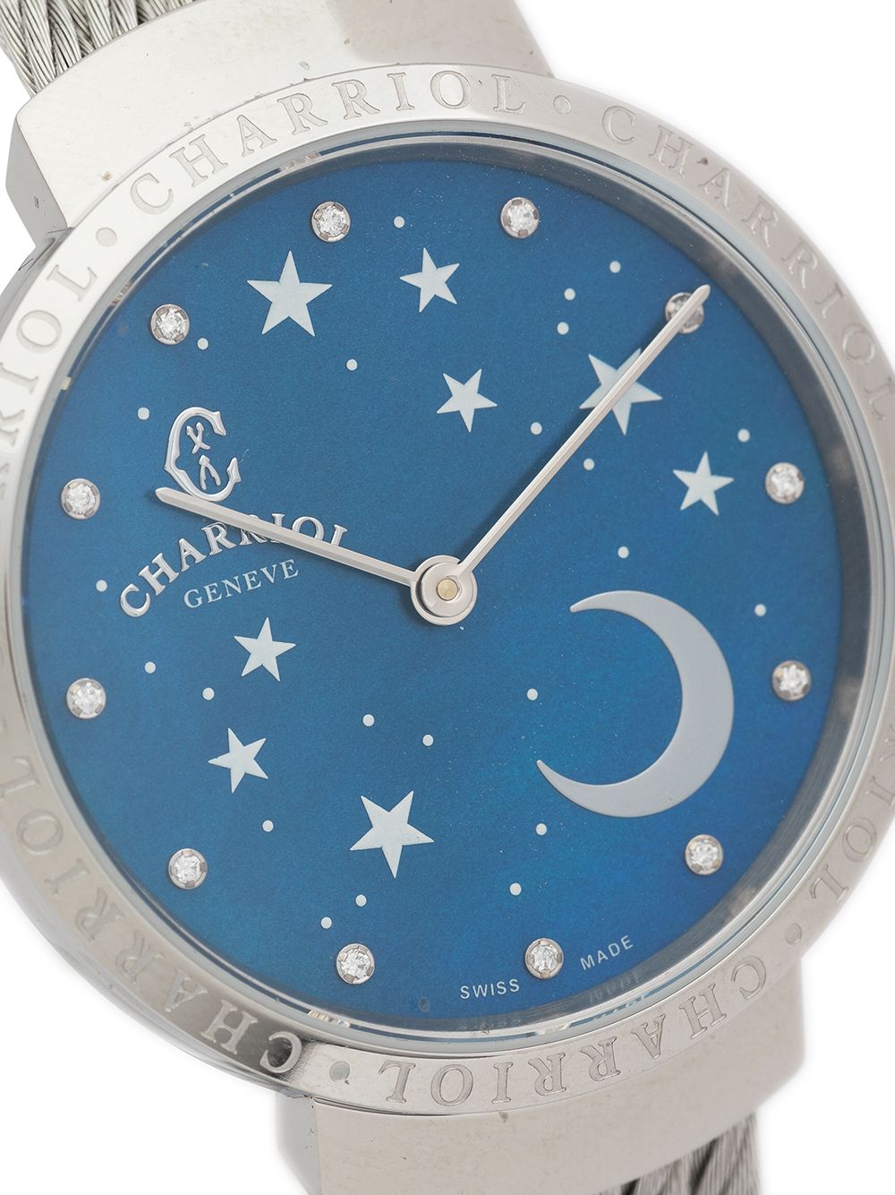 Shop Charriol Slim Moon And Stars 34mm In Silver