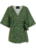 Olympiah mushroom-print wrap top - Green