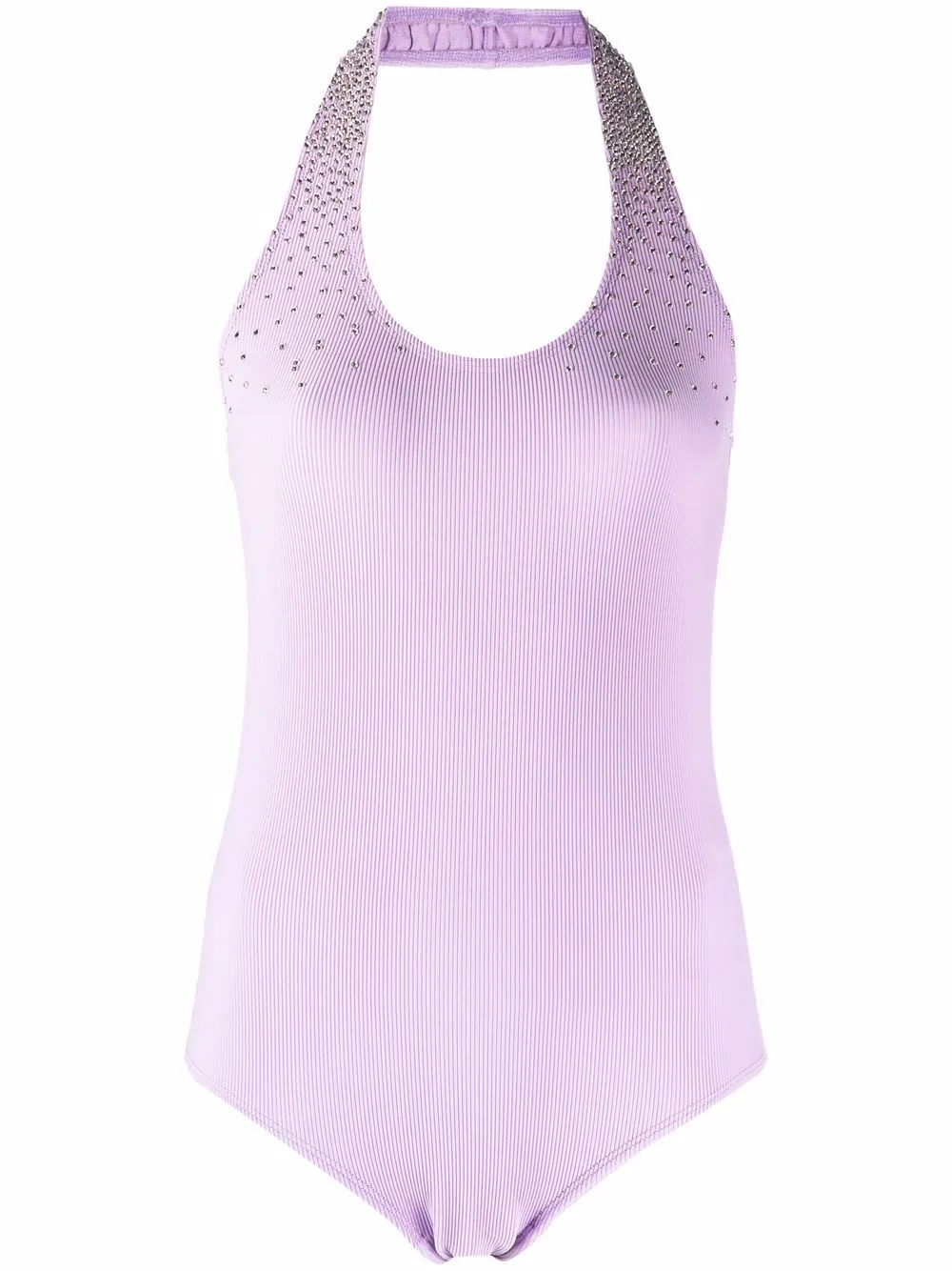 Liberal Youth Ministry Crystal-embellished Halterneck Bodysuit In Purple