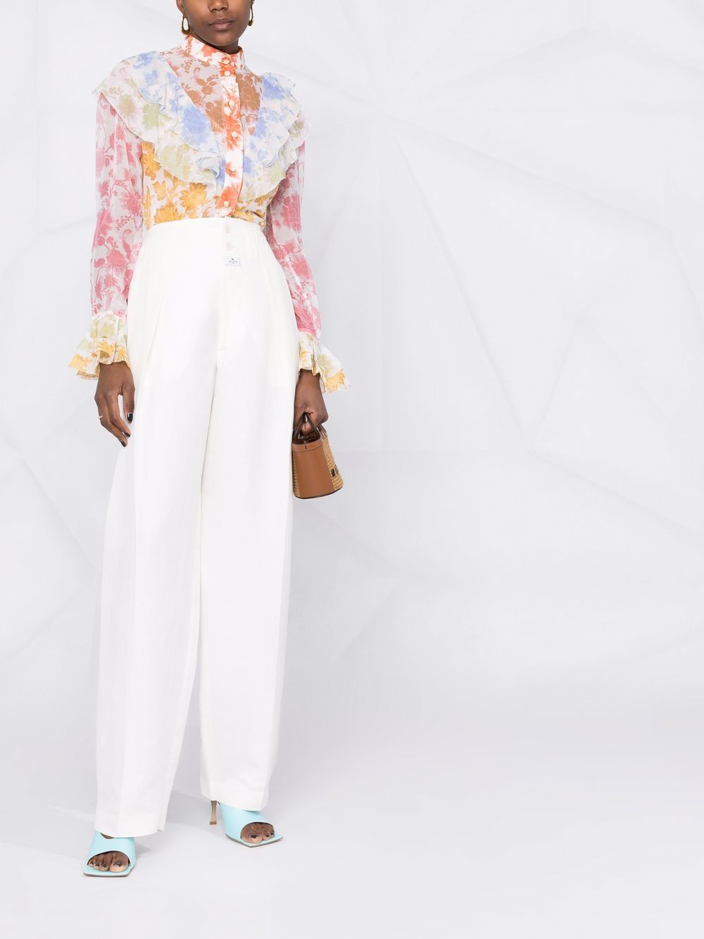 Shop Etro Wide-leg Tailored Trousers In White