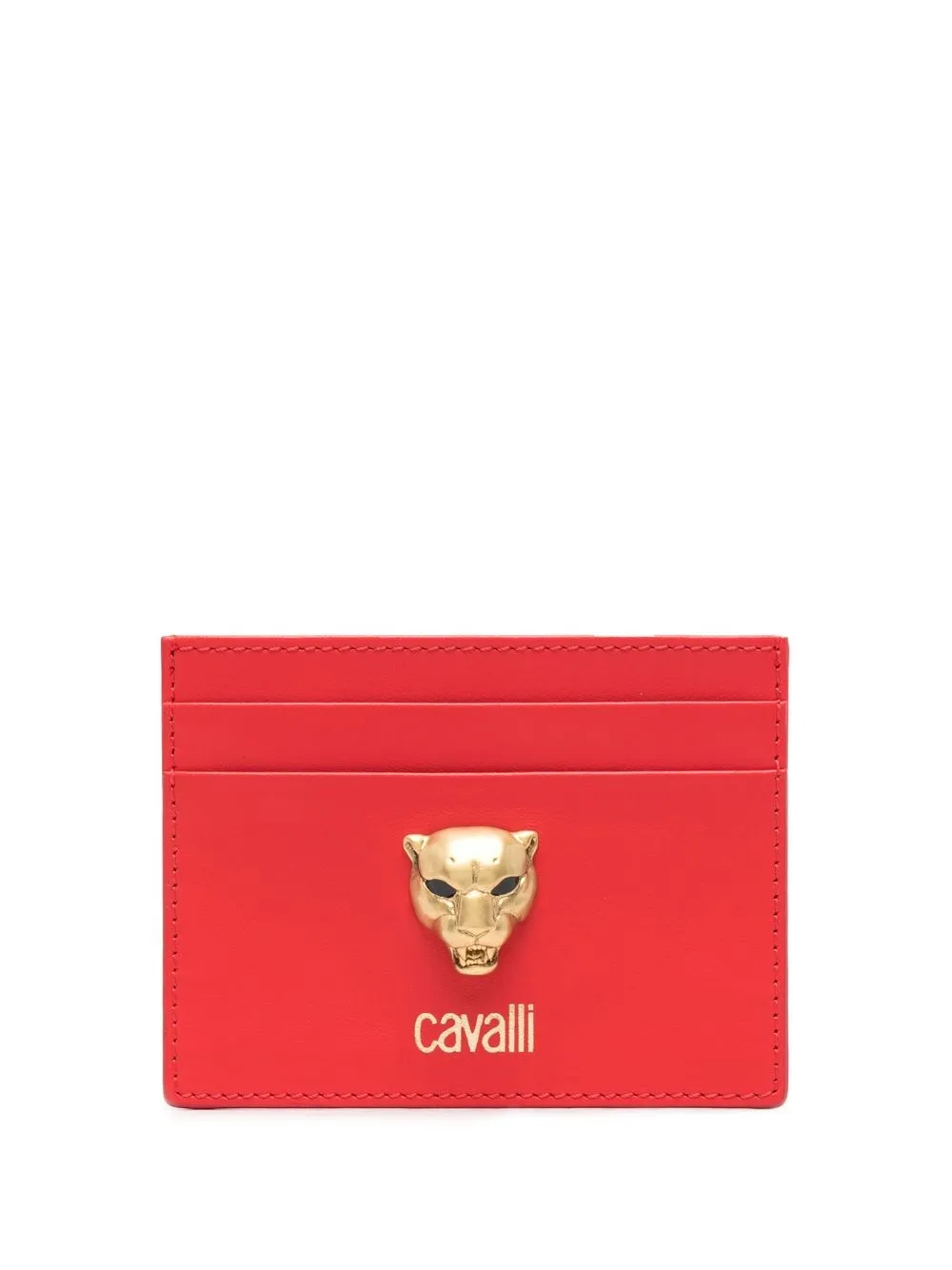 

Roberto Cavalli panther head leather cardholder - Red