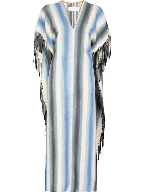 Chloé striped V-neck fringed cape