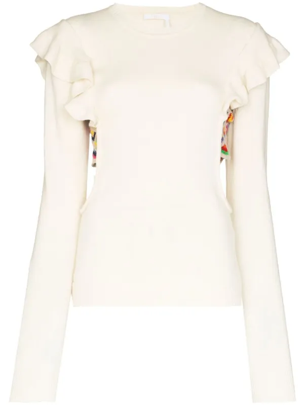 Chloé Ruffled Cut-out Jumper in White
