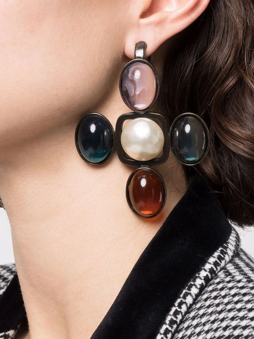 Image 2 of Saint Laurent Cross stone-embellished clip-on earrings