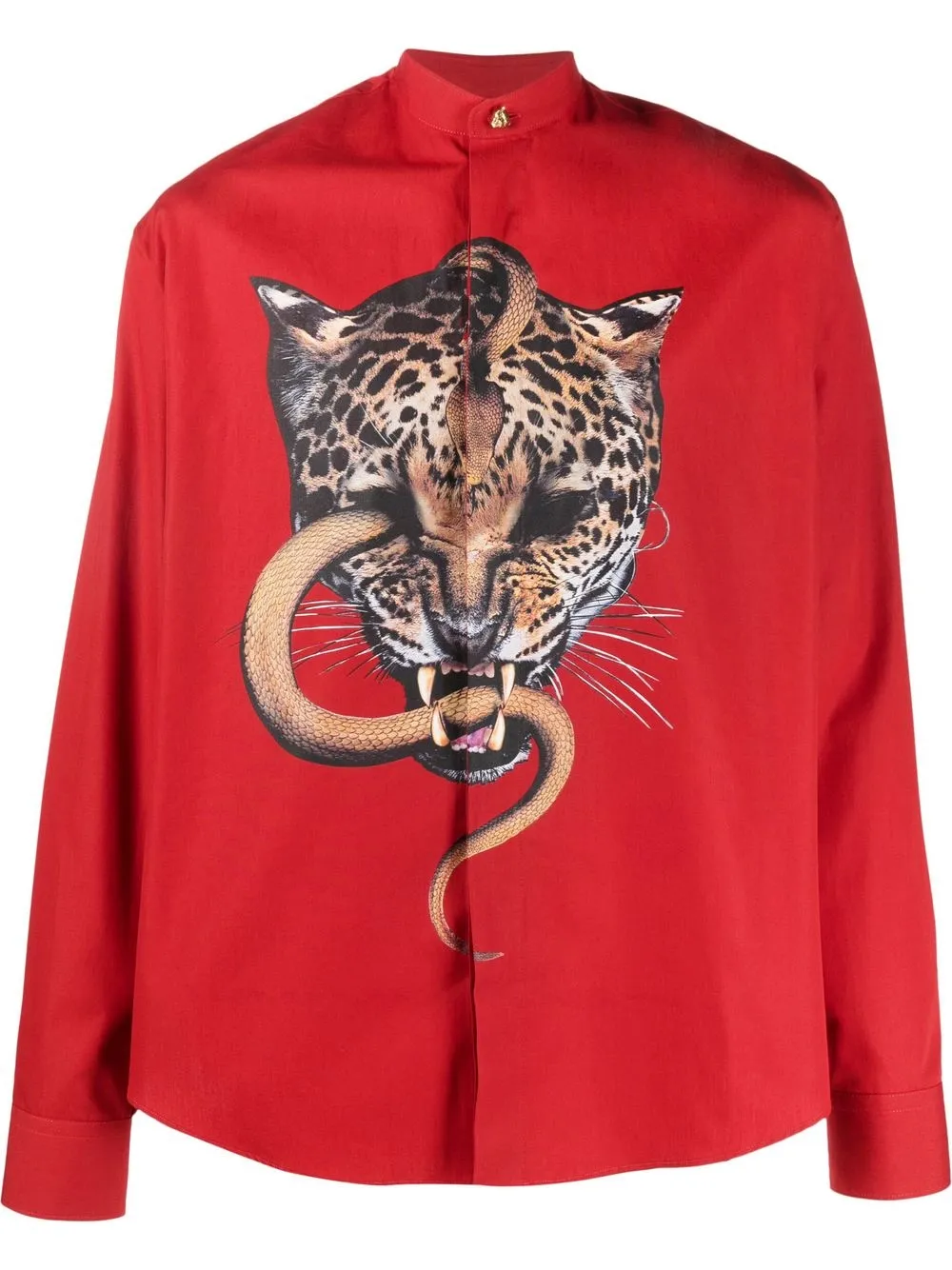 

Roberto Cavalli leopard-print collarless shirt - Red