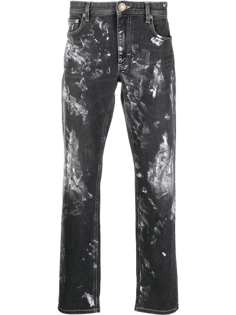 Roberto Cavalli logo-print distressed straight-leg jeans