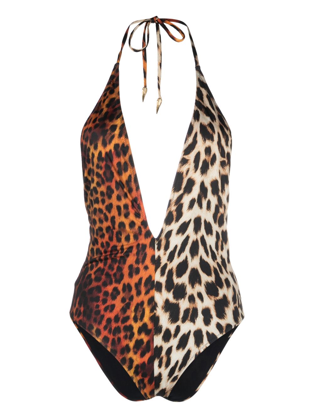 Roberto Cavalli leopard-print v-neck one-piece - Orange