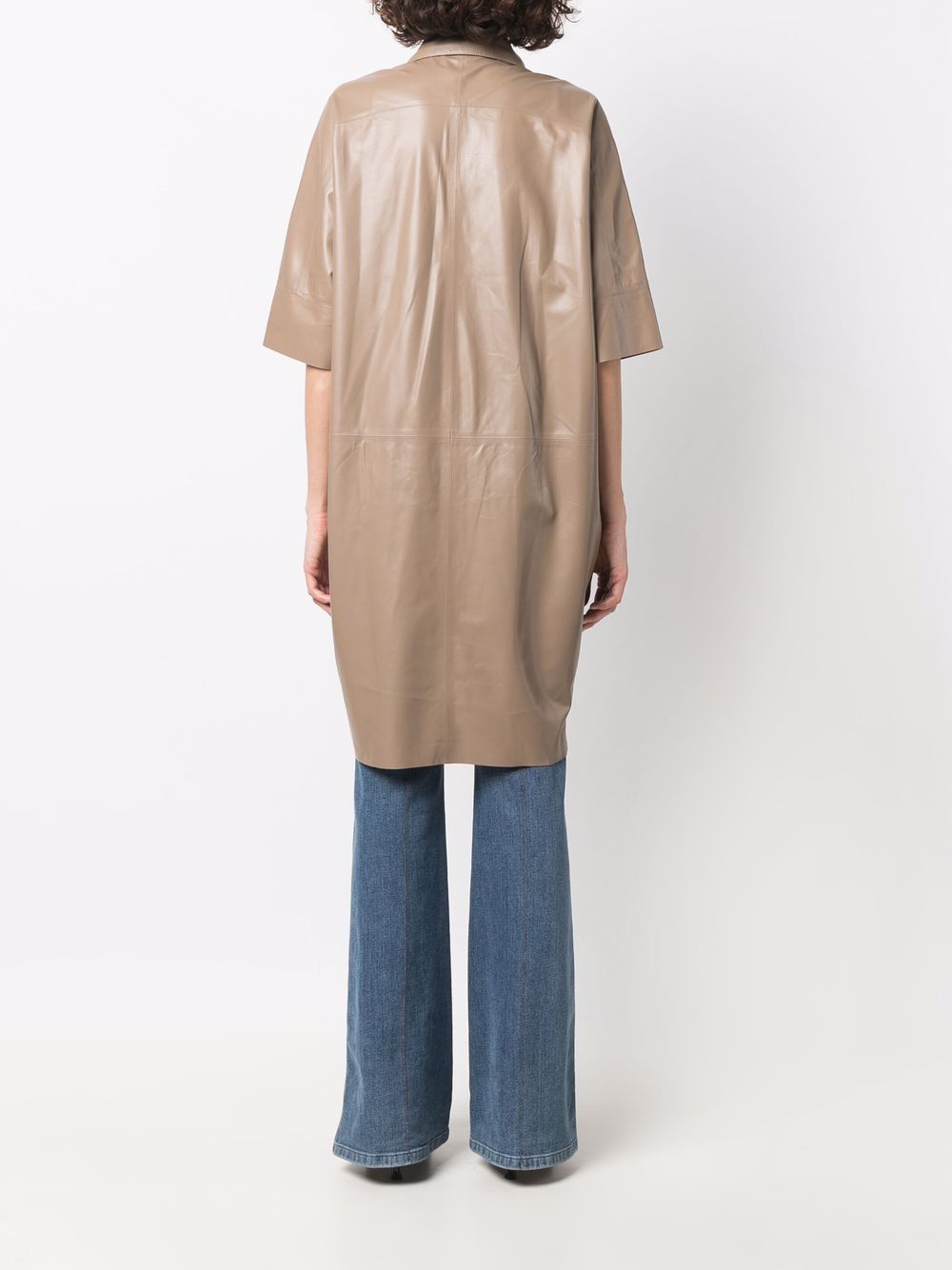 Shop Liska Shortsleeved Long Leather Shirt In Neutrals