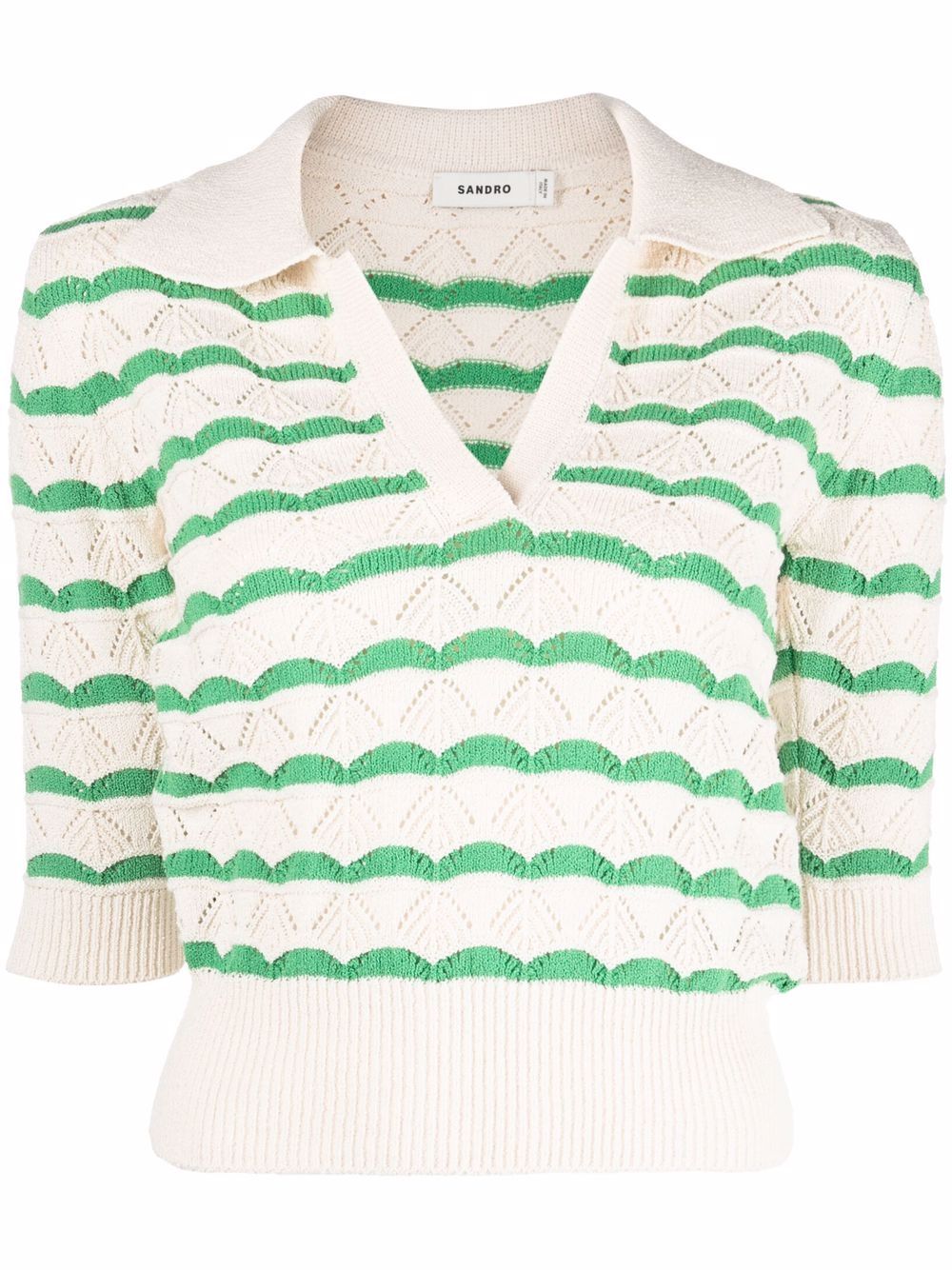 SANDRO Striped Knitted Polo Top - Farfetch