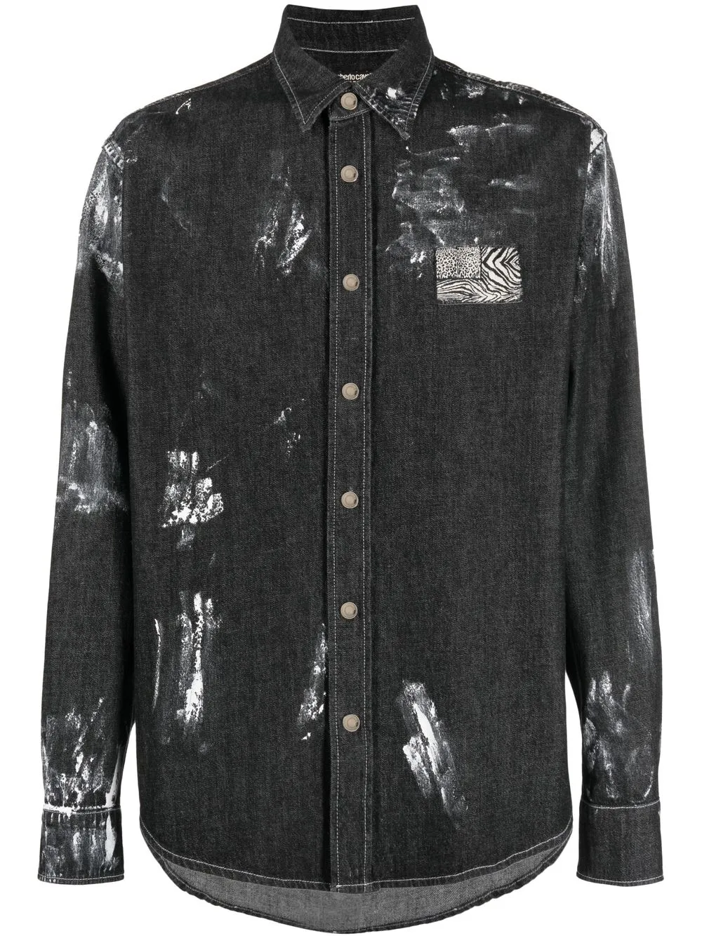 

Roberto Cavalli camisa de mezclilla con efecto de pintura - Negro