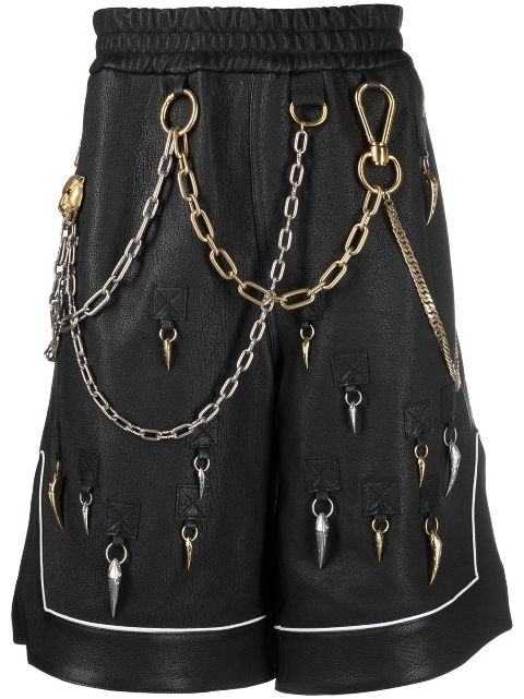 Roberto Cavalli chain-embellished leather shorts