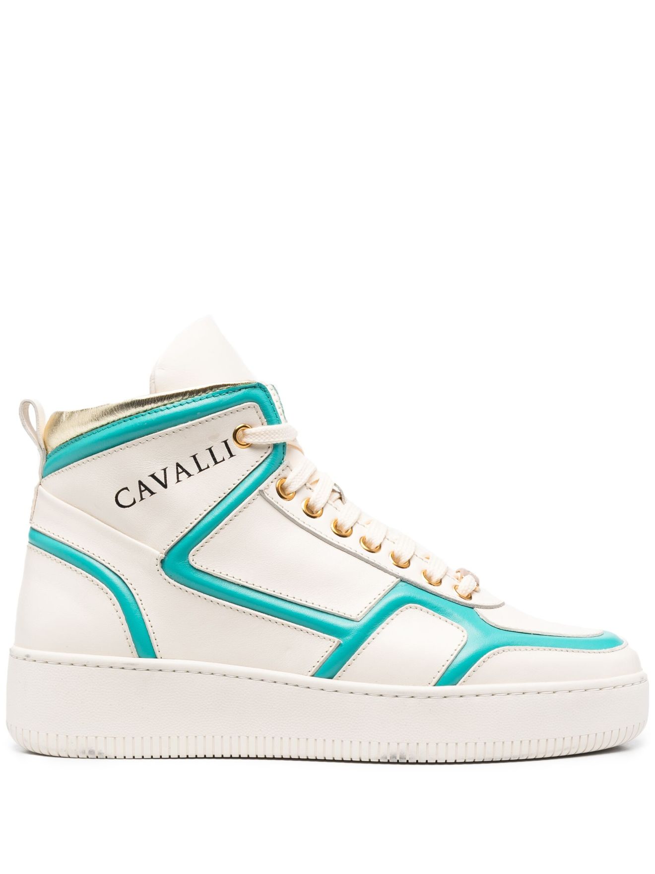 roberto cavalli logo leather sneakers