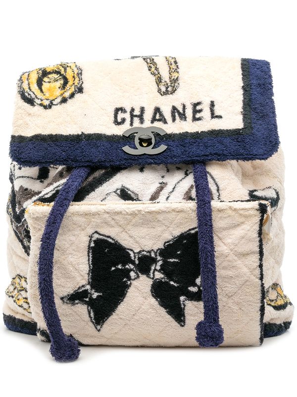 CHANEL Pre-Owned number-print terry-cloth Beach Bag - Farfetch