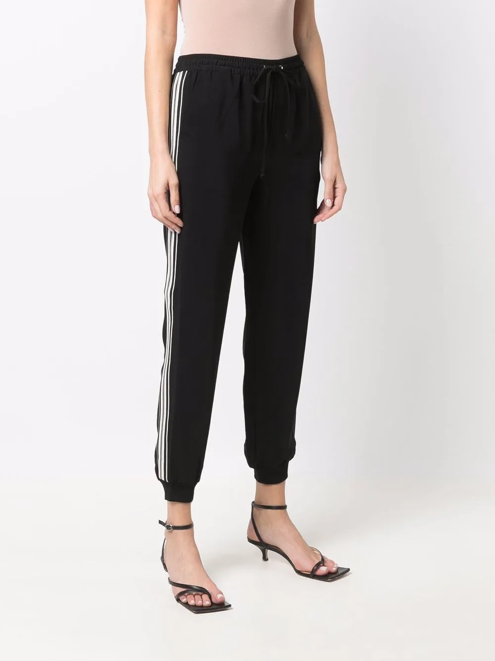 Shop Lauren Ralph Lauren Striped Tapered Trousers In Schwarz